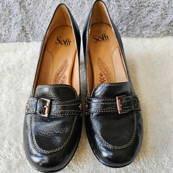Sofft Women's Cordelia Leather Pebble Heeled Slip On Loafers Size 8N Black Fairy - Picture 2 of 7